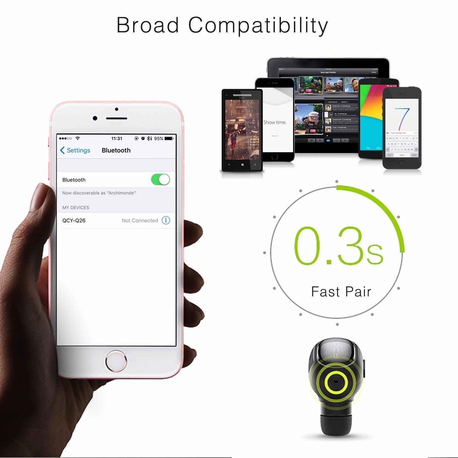 QCY Q26 Combo: Bluetooth Car Calls & Portable Earphone Headset Set