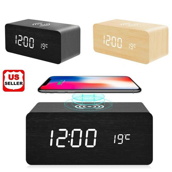 EcoTime Smart Wireless Charging LED Wooden Alarm Clock – Mute Sound Control, Environmentally Friendly