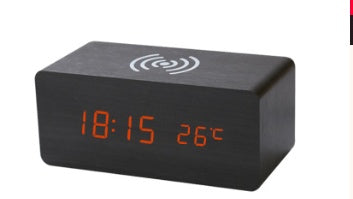 EcoTime Smart Wireless Charging LED Wooden Alarm Clock – Mute Sound Control, Environmentally Friendly