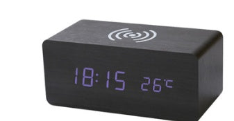 EcoTime Smart Wireless Charging LED Wooden Alarm Clock – Mute Sound Control, Environmentally Friendly