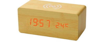 EcoTime Smart Wireless Charging LED Wooden Alarm Clock – Mute Sound Control, Environmentally Friendly