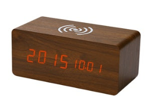 EcoTime Smart Wireless Charging LED Wooden Alarm Clock – Mute Sound Control, Environmentally Friendly