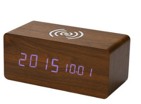 EcoTime Smart Wireless Charging LED Wooden Alarm Clock – Mute Sound Control, Environmentally Friendly