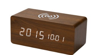 EcoTime Smart Wireless Charging LED Wooden Alarm Clock – Mute Sound Control, Environmentally Friendly
