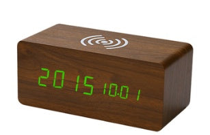 EcoTime Smart Wireless Charging LED Wooden Alarm Clock – Mute Sound Control, Environmentally Friendly