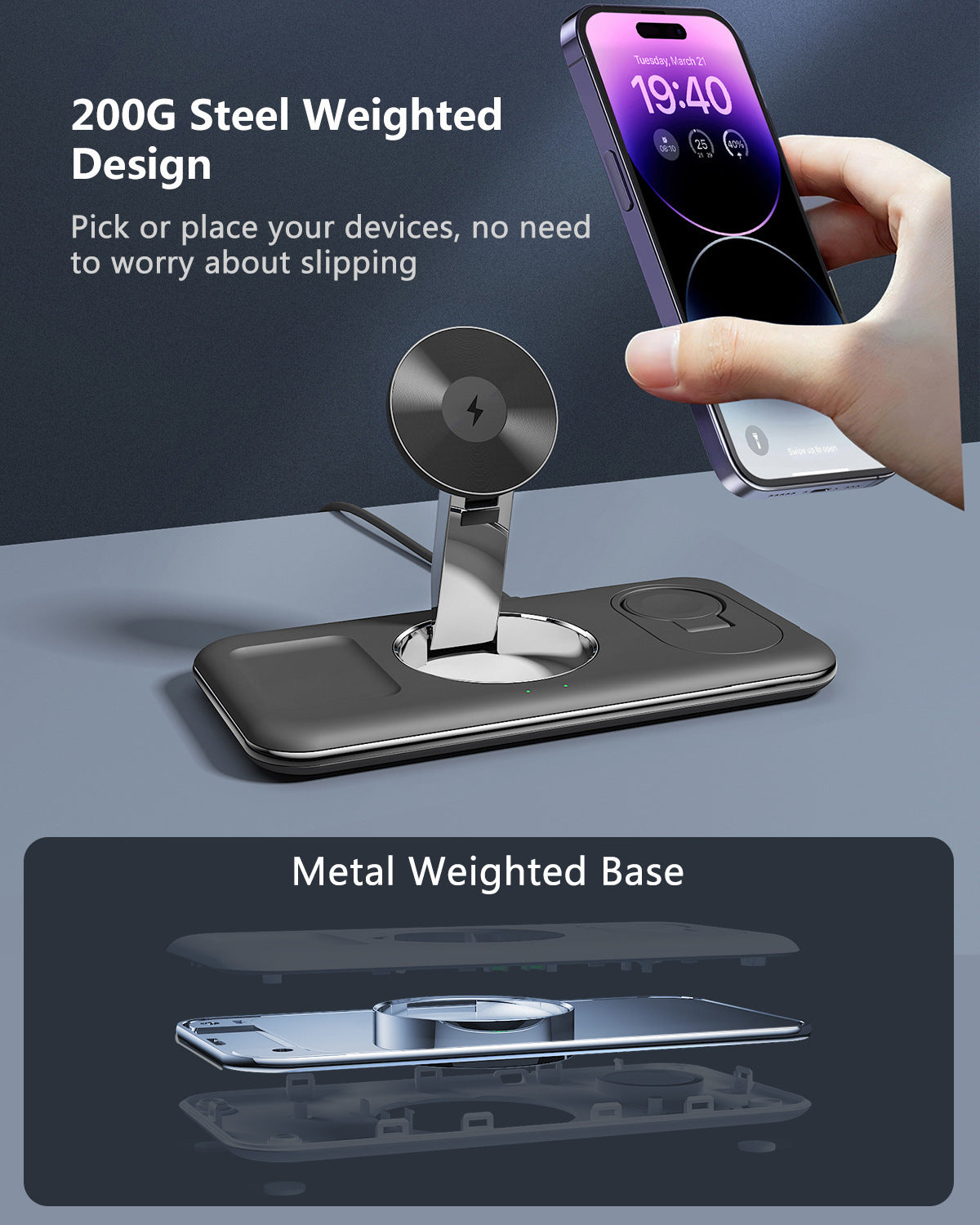 MagCharge Fold – Folding Magnetic Wireless Charger & Desktop Stand