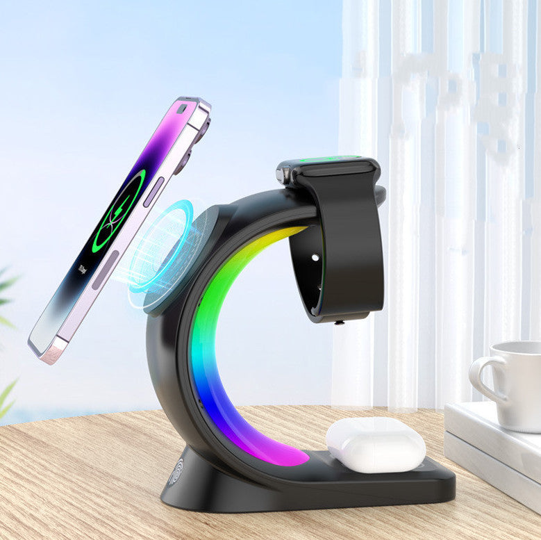 PowerDock™ 4-in-1 Magnetic Wireless Charger – Fast Charging Station with Atmosphere Light for iPhone, AirPods Pro, and Apple Watch