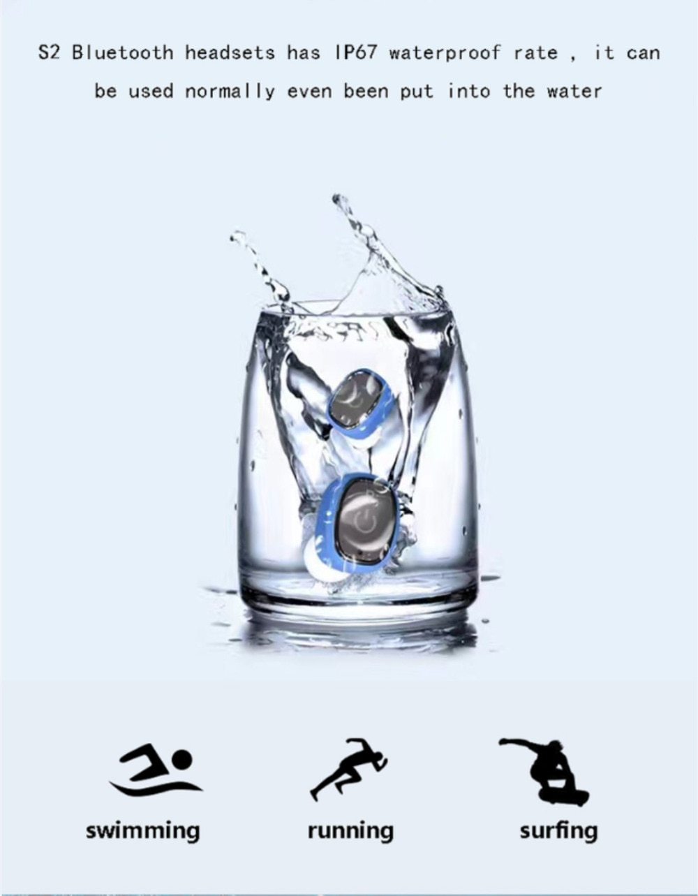 AquaSound S2 Wireless Earbuds – IP67 Waterproof Bluetooth Earphones with Mic & 850mAh Charging Box"