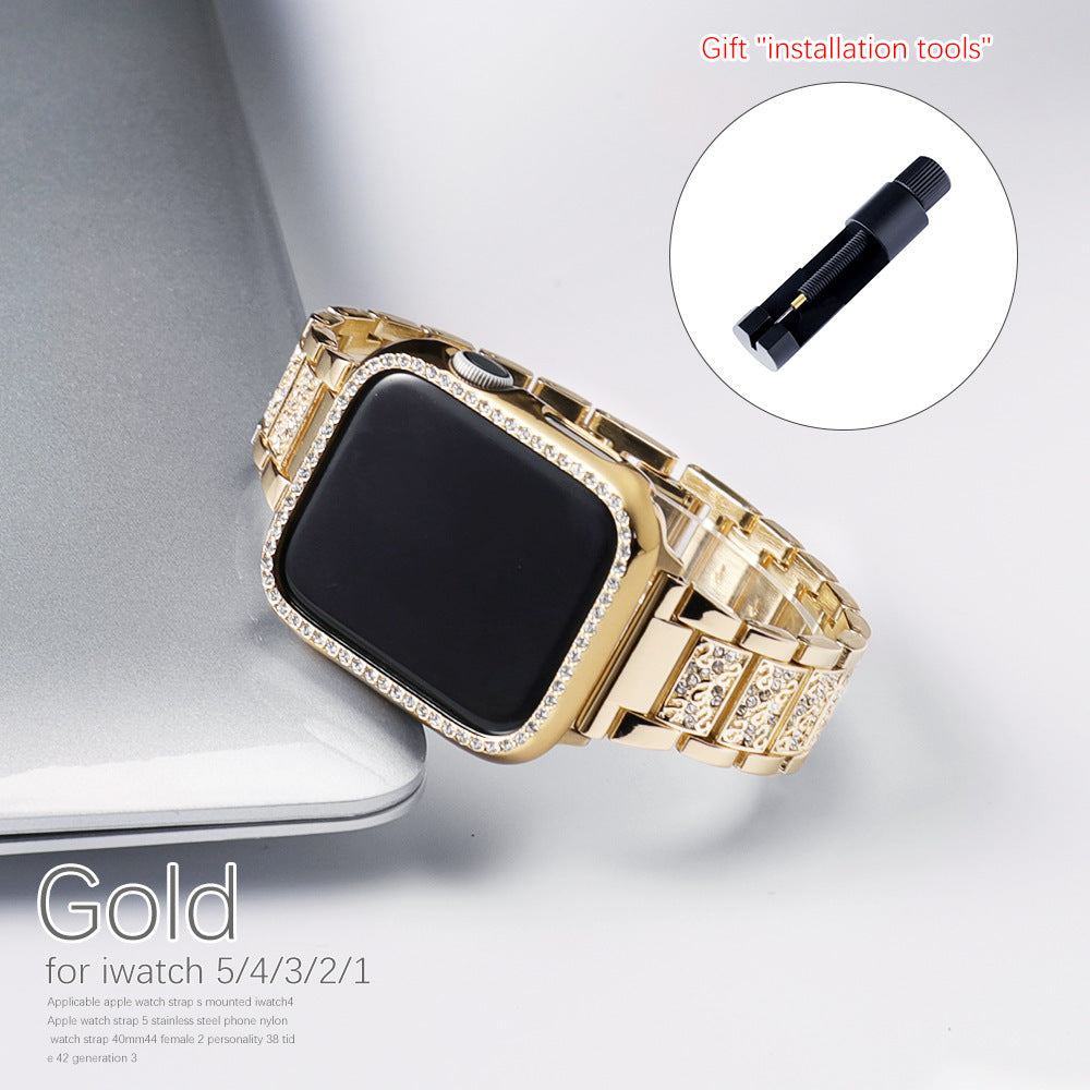 DiamondLuxe Trio™ — Full Diamond-Studded Stainless Steel Bracelet for Apple iWatch