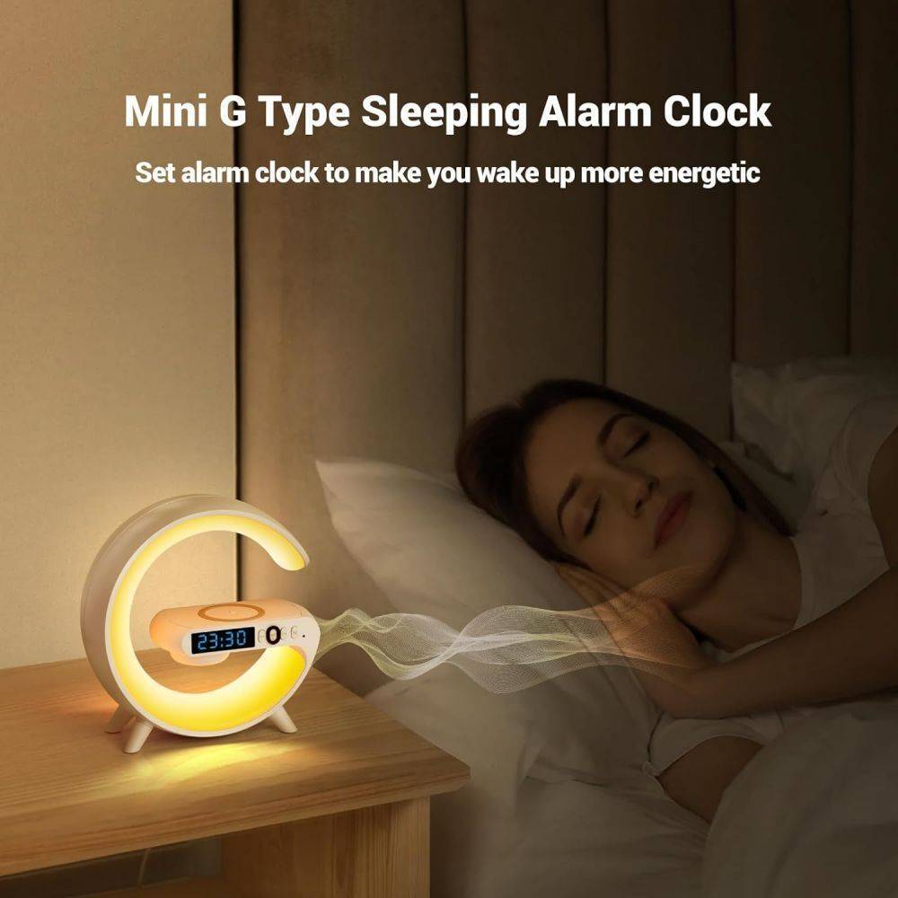 LuminaBeat Smart G Lamp – LED RGB Night Light, Bluetooth Speaker & Wireless Charger with Alarm Clock