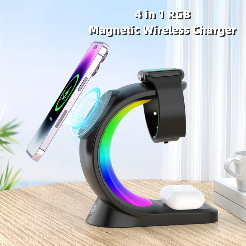 PowerDock™ 4-in-1 Magnetic Wireless Charger – Fast Charging Station with Atmosphere Light for iPhone, AirPods Pro, and Apple Watch