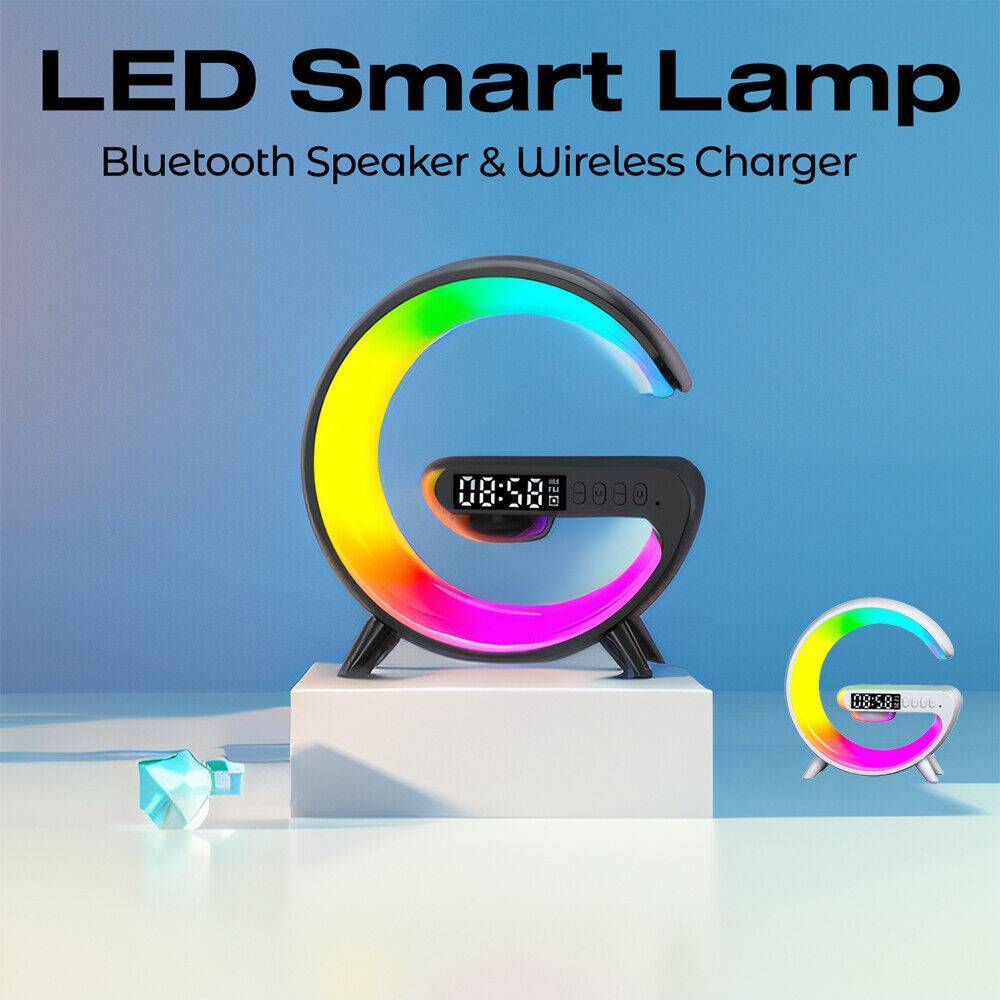 LuminaBeat Smart G Lamp – LED RGB Night Light, Bluetooth Speaker & Wireless Charger with Alarm Clock