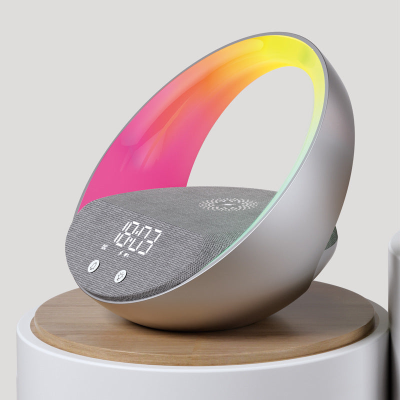 AuraSync™: Multifunctional Wireless Charger Clock with Wake-up Light & Bluetooth Speaker