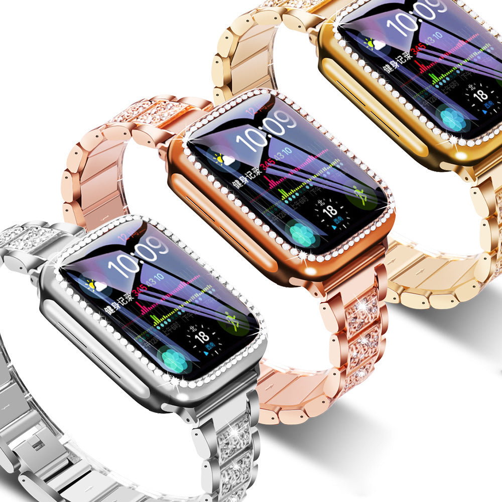 DiamondLuxe Trio™ — Full Diamond-Studded Stainless Steel Bracelet for Apple iWatch