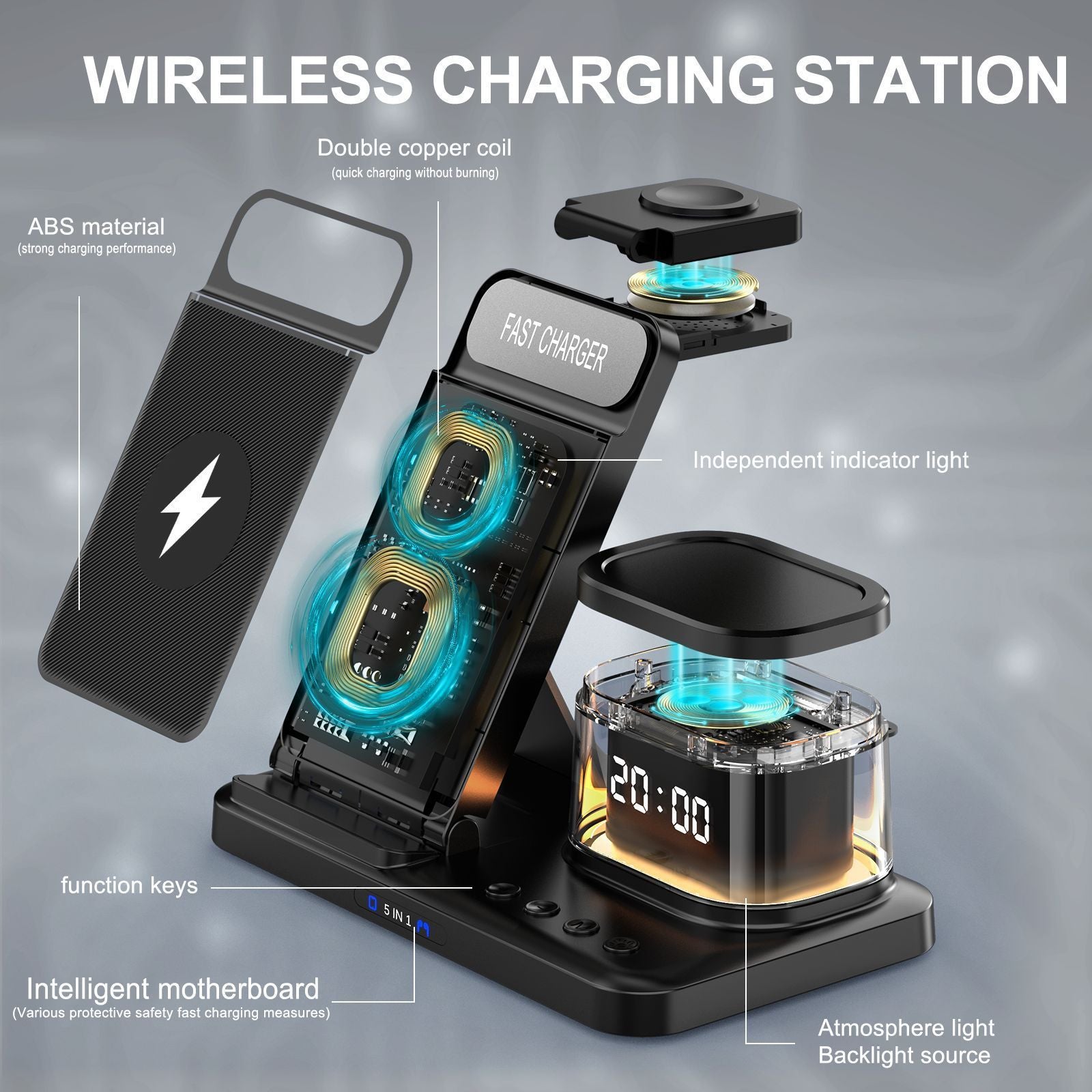 TriCharge Fusion – 3-in-1 Folding Wireless Charging Stand