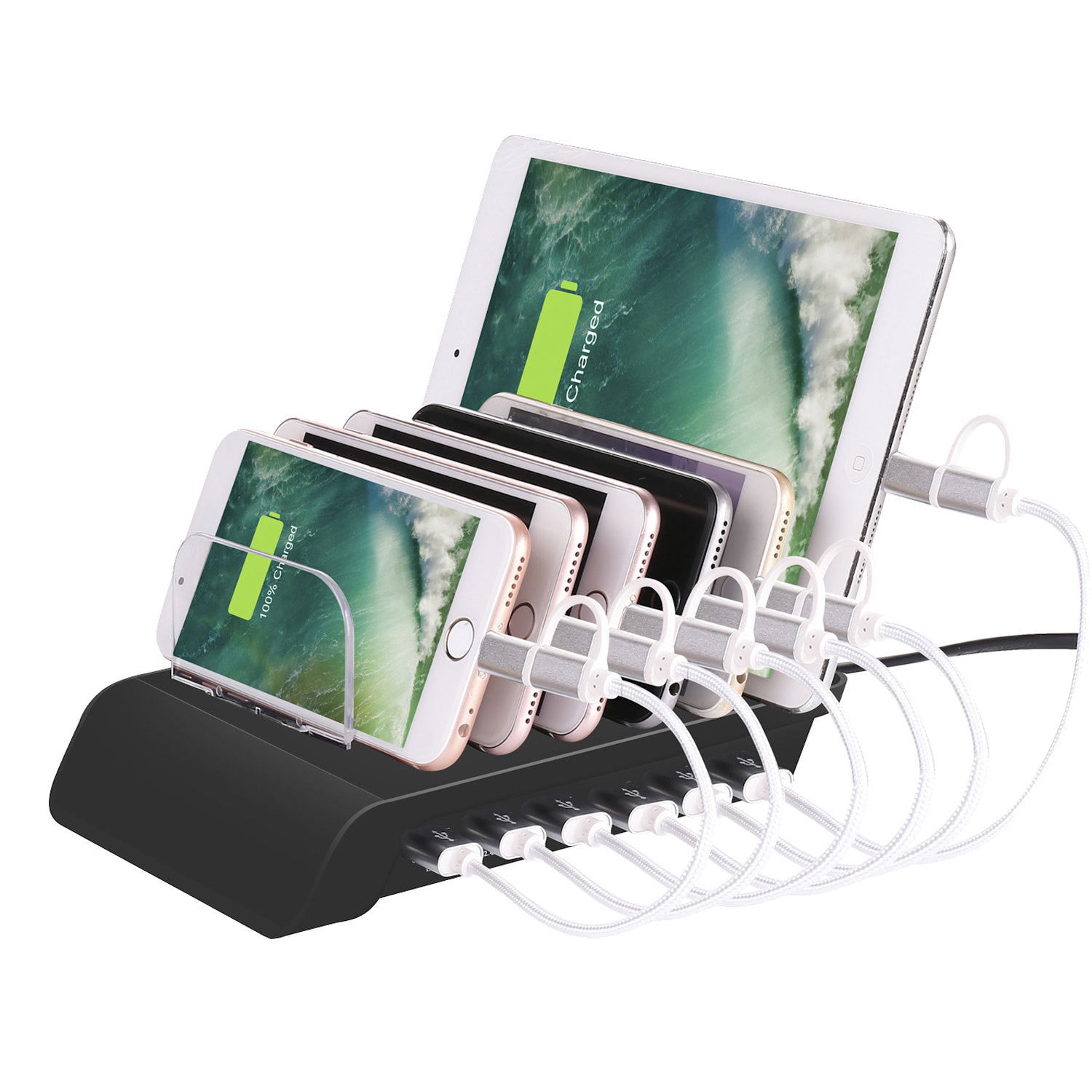 PowerHub 6-in-1 USB Charging Stand – Multi-Device Mobile Phone and Tablet Charger
