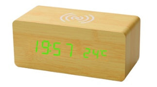 EcoTime Smart Wireless Charging LED Wooden Alarm Clock – Mute Sound Control, Environmentally Friendly