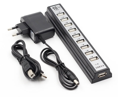 PowerHub 10X: USB 2.0 Hub with AC Power Adapter for PC, Laptop, and Notebook