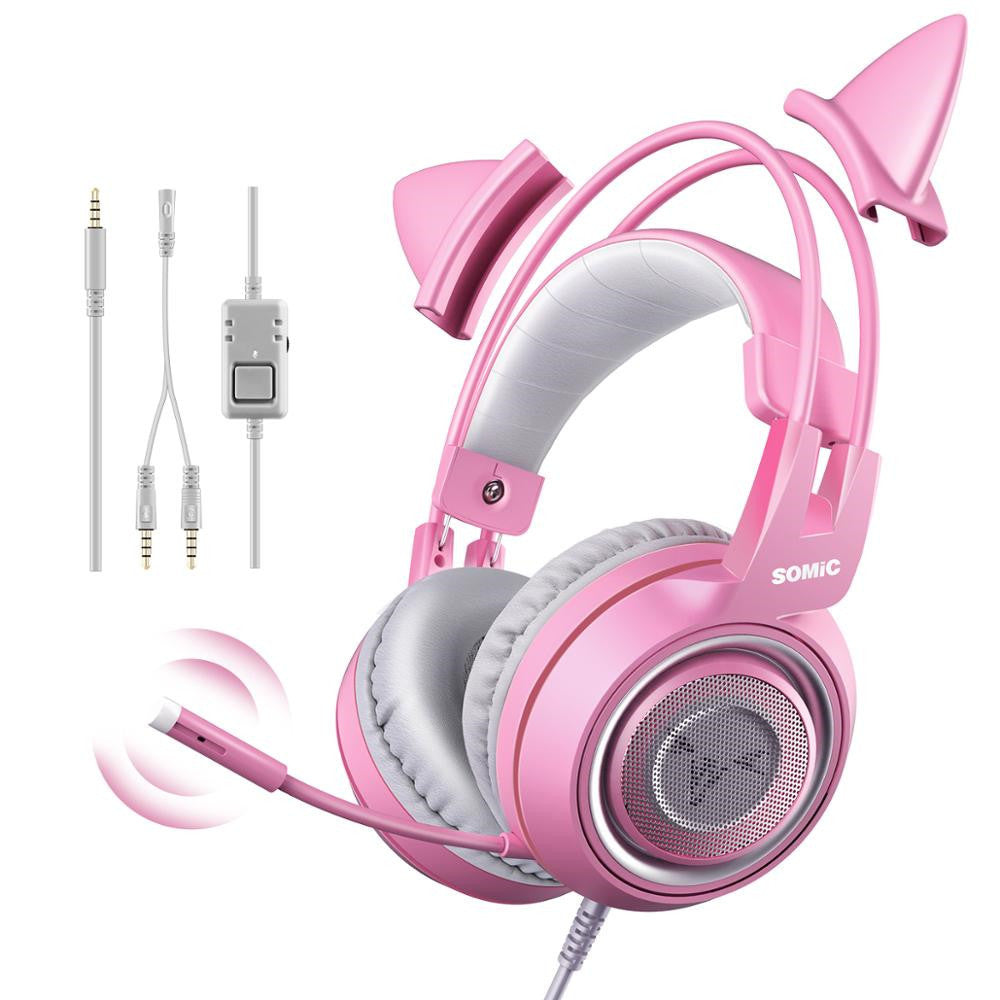PurrPlay SOMIC G951s Pink Cat Ear Gaming Headphones