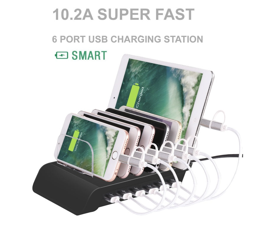 PowerHub 6-in-1 USB Charging Stand – Multi-Device Mobile Phone and Tablet Charger