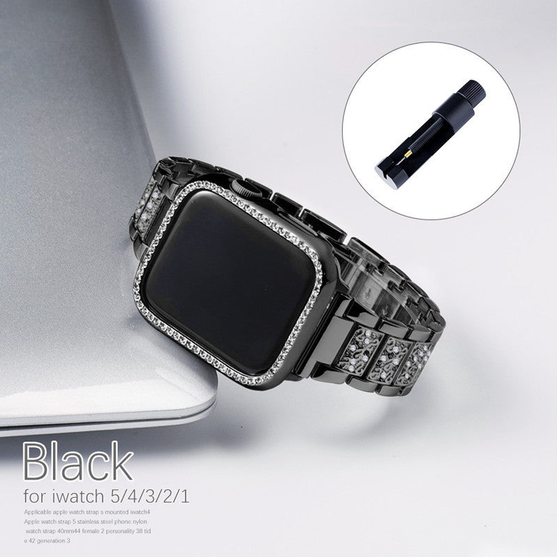 DiamondLuxe Trio™ — Full Diamond-Studded Stainless Steel Bracelet for Apple iWatch