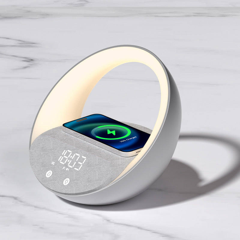 AuraSync™: Multifunctional Wireless Charger Clock with Wake-up Light & Bluetooth Speaker