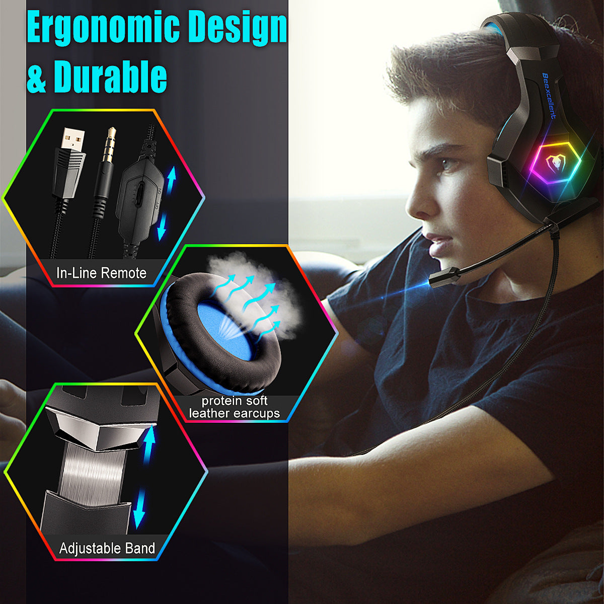 ThunderGlow™ — Luminous Gaming Headset with Built-in Microphone