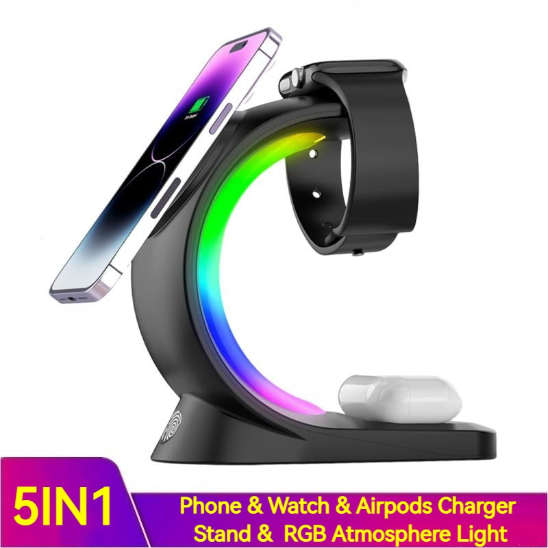 PowerDock™ 4-in-1 Magnetic Wireless Charger – Fast Charging Station with Atmosphere Light for iPhone, AirPods Pro, and Apple Watch