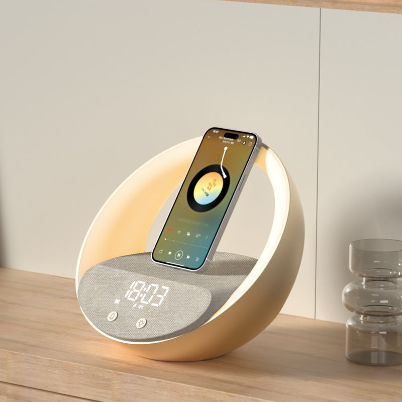 AuraSync™: Multifunctional Wireless Charger Clock with Wake-up Light & Bluetooth Speaker