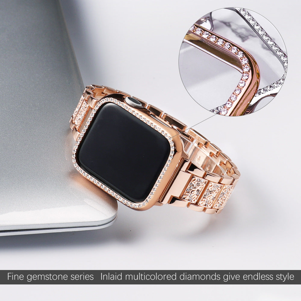 DiamondLuxe Trio™ — Full Diamond-Studded Stainless Steel Bracelet for Apple iWatch