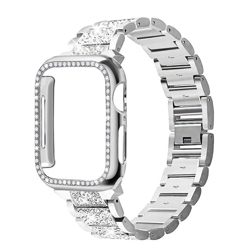 DiamondLuxe Trio™ — Full Diamond-Studded Stainless Steel Bracelet for Apple iWatch