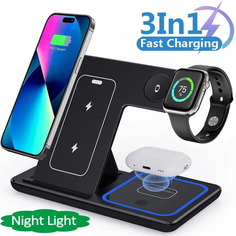 ChargeMax 3-in-1 LED Fast Wireless Charger Stand