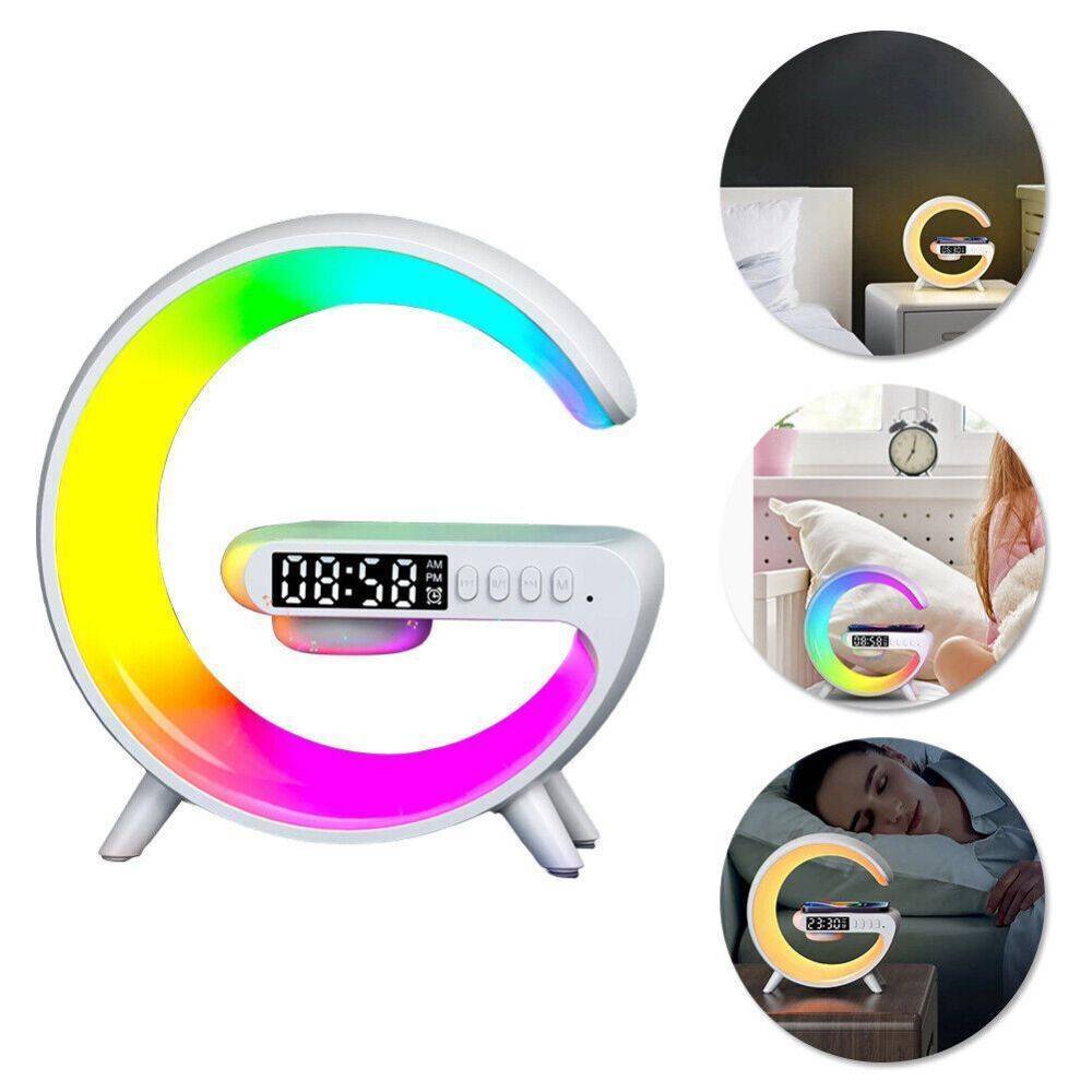 LuminaBeat Smart G Lamp – LED RGB Night Light, Bluetooth Speaker & Wireless Charger with Alarm Clock